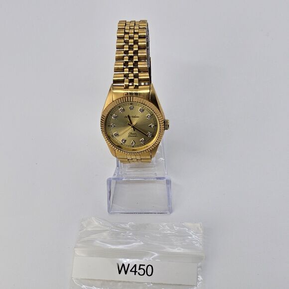 VTG Sergio Valente Watch 36MM Gold Dial Gold Bracelet Diamonds 7.5" NewBattery - Picture 15 of 15